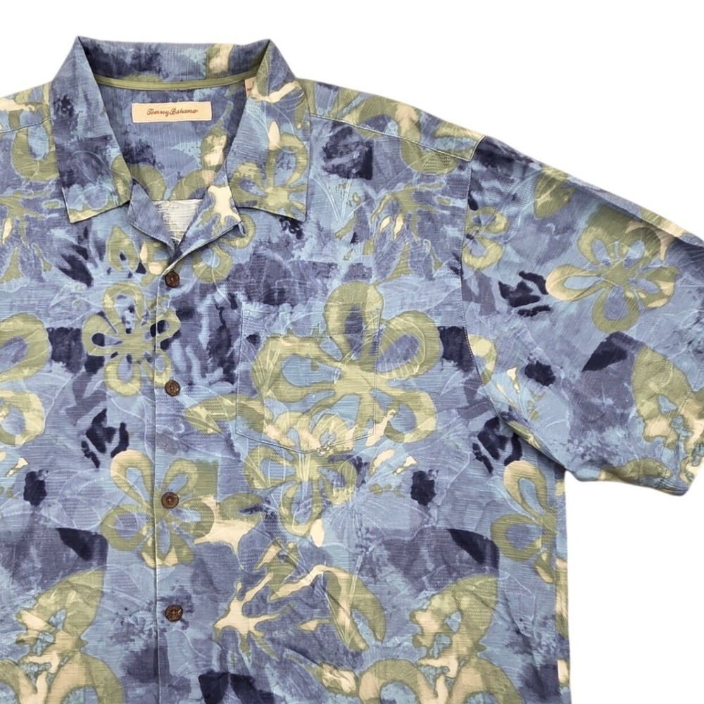 Tommy Bahama Tie Dye For Floral Silk Camp Shirt T33848 Blue Mens XL